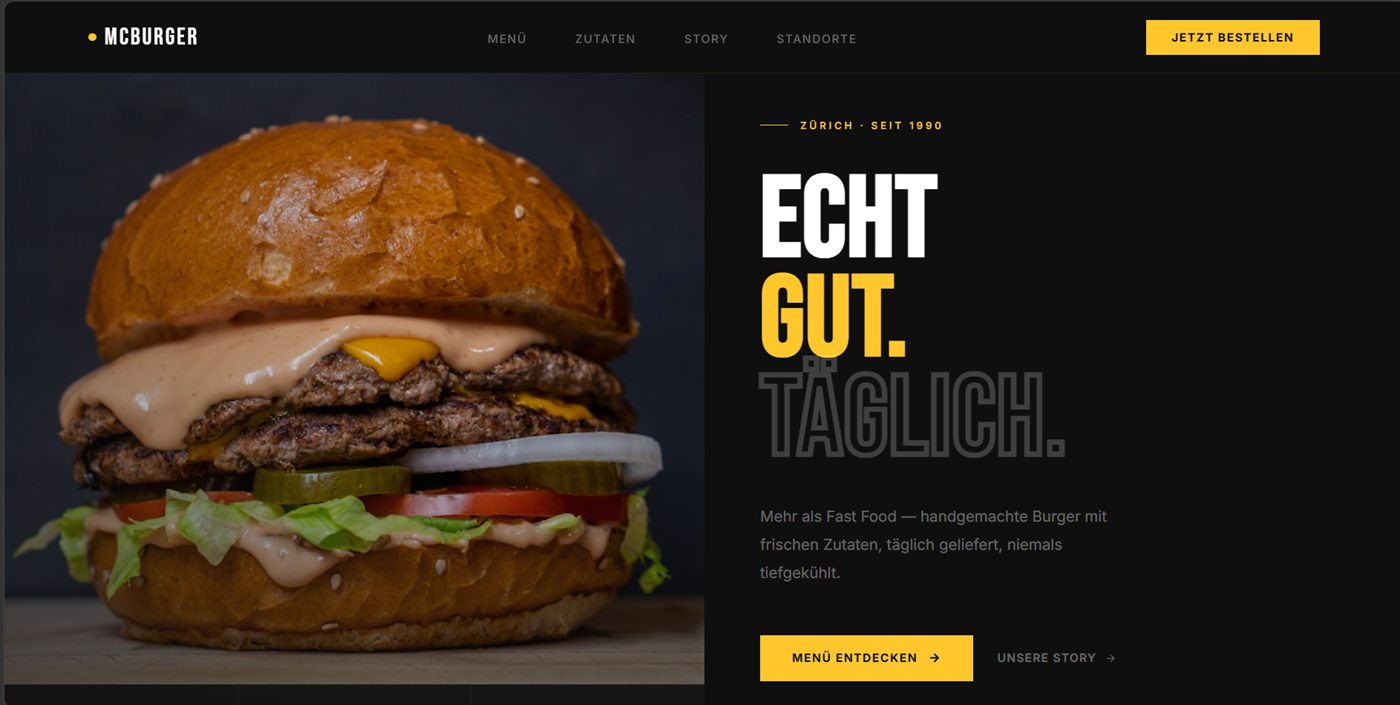Demo-Website für ein Burger-Restaurant von Webdesign PDG