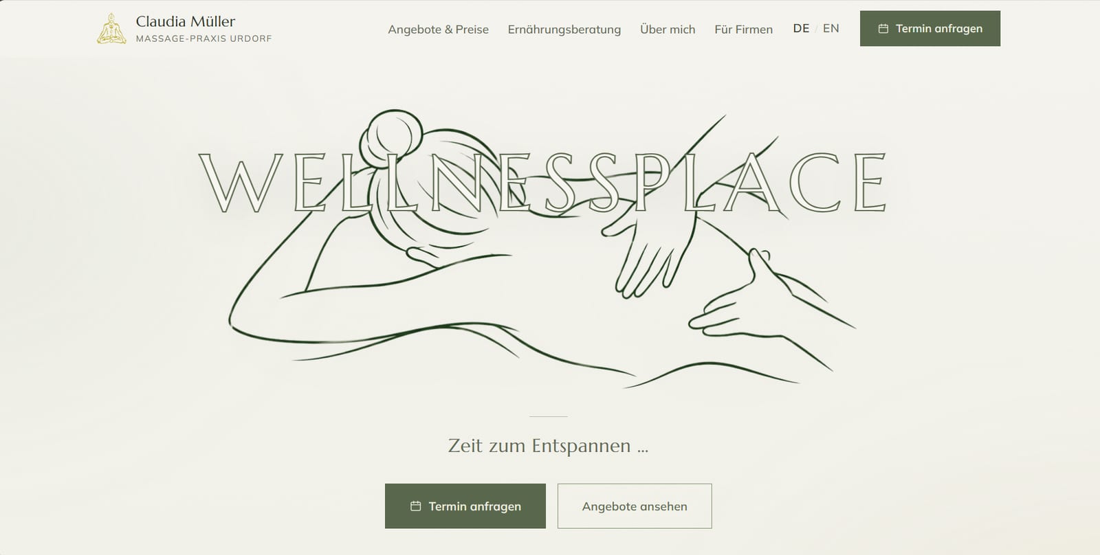 Startseite der Website wellnessplace.ch, Massage- und Wellness-Praxis in Urdorf